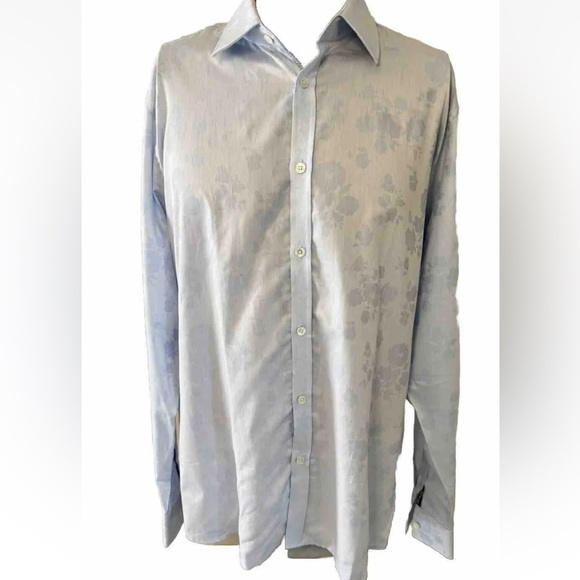 Ted Baker London Archive Men’s Shirt Sz 17 Button Front Blue Floral Long Sleeve - Picture 1 of 12